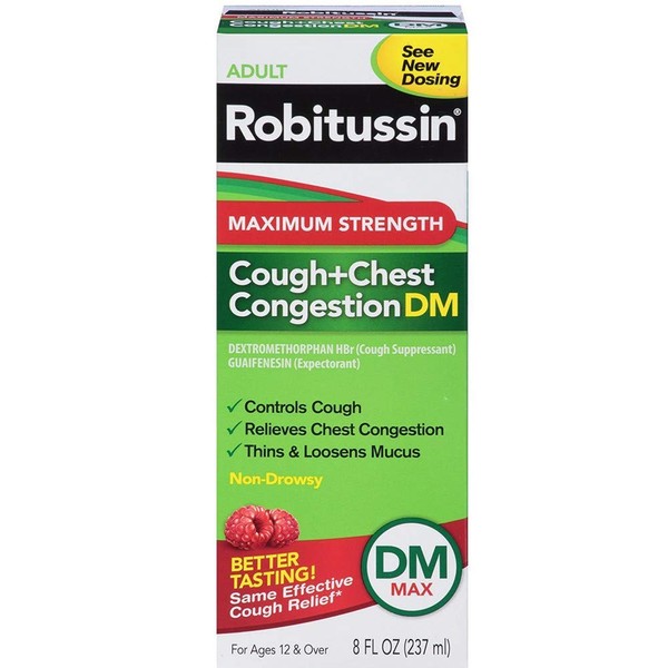 Robitussin DM Adult Maximum Strength Non-Drowsy Cough & Chest Congestion Relief (8 fl. oz. Bottle)