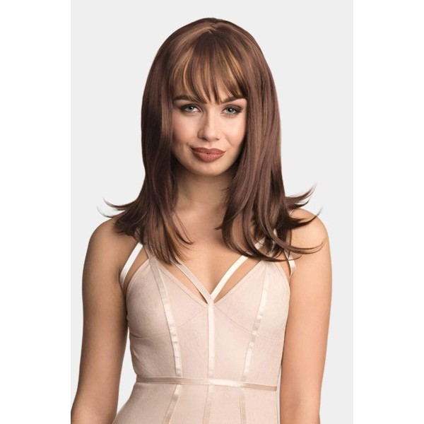 Long Bob Wig, Brown With Blonde Highlights: Kim