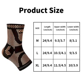 1 Pair Copper Ankle Support Sleeves Unisex Moisture Wicking with Arch Heel Stabilization Ideal for Basketball Tennis RunningSize: XL