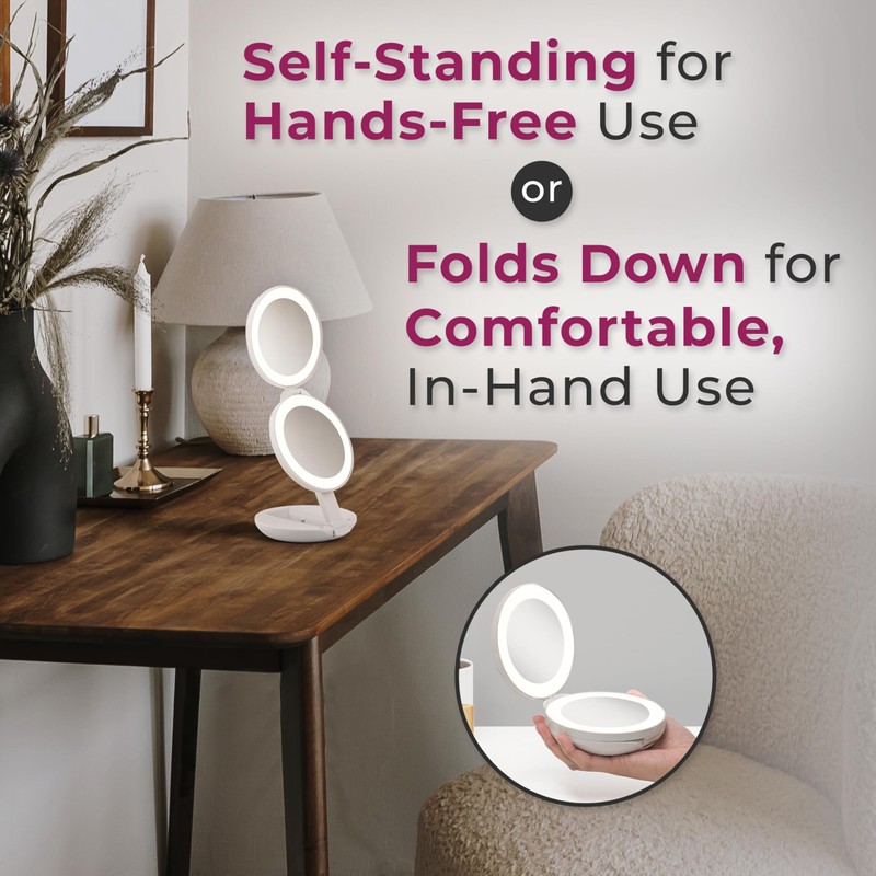 Zadro 4.5" Round LED Compact Mirror 10X/1X Travel Mirror with