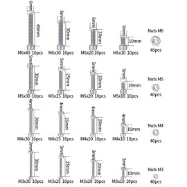 Pack of 320 Stainless Steel Hex Button Screws, M3/M4/M5/M6 Screws Nuts and Washers Assortment Kit, Hex Socket Screws, Machine Screws