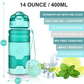 ZORRI Sports Water Bottle, 400/500/700ml/1L, BPA Free Leak Proof Tritan Lightweight Bottles for Outdoors,Camping,Cycling,Fitness,Gym,Yoga- Kids/Adults Drink Bottles with Filter, Lockable Pop Open Lid