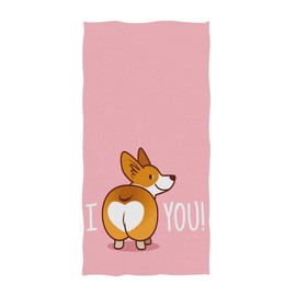 Naanle Cute Funny I Love You Heart Welsh Corgi Dog Valentine's Design Soft Guest Hand Towels Multipurpose for Bathroom, Hotel, Gym and Spa (16" x 30",Pink)