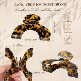 Bessrung 2 Pcs Hat Claw Clips for Women, Strong Hold Non-Slip Hat Hair Clips, Tortoise Shell Acetate Claw Clips for Trucker Hats Baseball Caps Beach Hats, Large Hair Clips for Thin Hair
