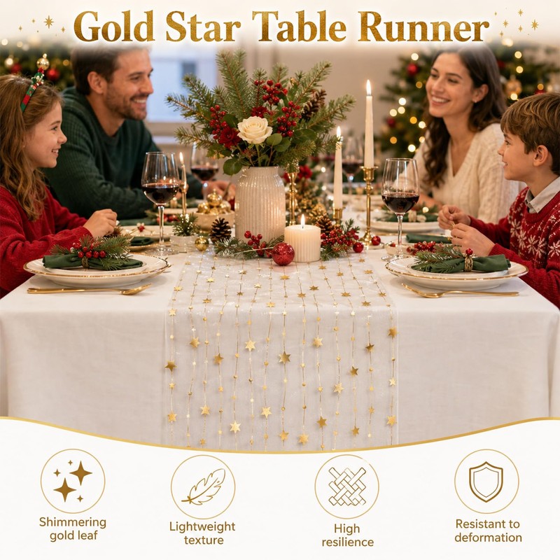 5M Gold Table Runner, Star Table Runners for Dining Table