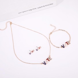 BSJELL 2024 Vote Jewelry Set for Women Men Red White Blue Stars VOTE Pendant Necklace Election Day Bracelet Vote Stud Earrings Voting Republican Accessories Gift for 2024 Presidential Election (VOTE)