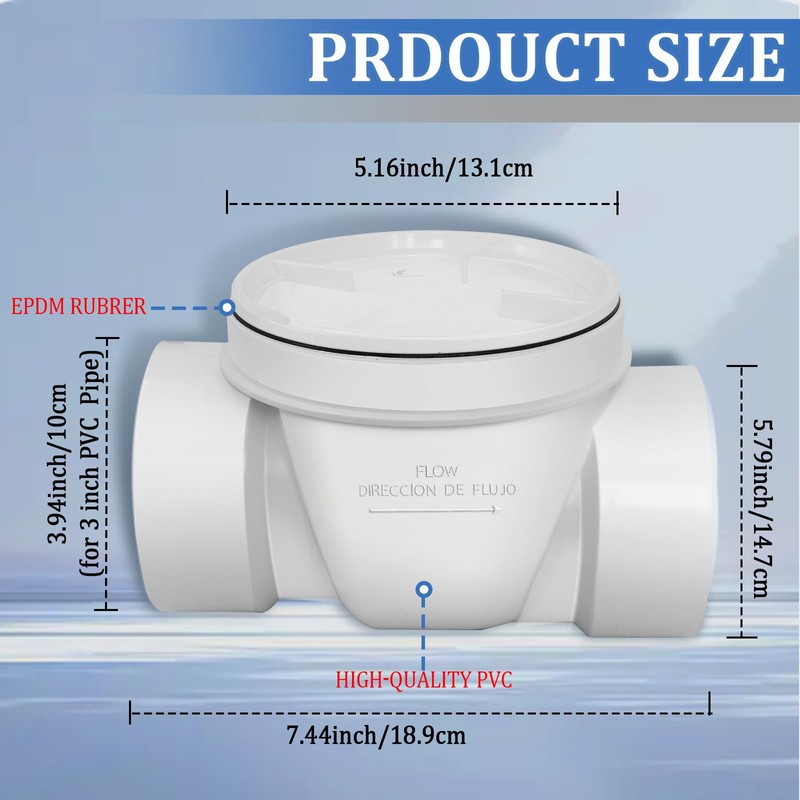 Zejoot PVC Backwater Valve,3 inch Drain Backflow Preventer, Backflow Preventer