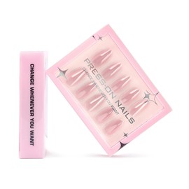 Chrome Press on Nails Medium Almond Light Pink Fake Nails Long Lasting Soft Gel Nail Tips Natural Colour False Nails Solid Colour Glossy Glue on Nails Natural Nails Acrylic Nails 30 Pcs