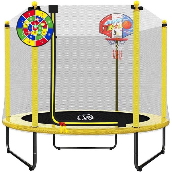 LANGXUN Trampoline for Kids, 5ft Mini Toddler Trampoline with Net, Basketball Hoop & Dart Board, Birthday Gifts for Boys & Girls, Baby Toddler Toys 2023 Upgrade Model (Hoop & Dart Trampoline)