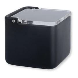KOOK TIME Salt Jar with Lid, Salt Container for Kitchen, Ceramic, Salt Pot with Lid, Salt Barrel with Hinged Lid Made of Transparent Acrylic, Dimensions 11.2 x 11.2 x 11.2 cm, Black