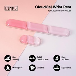 CloudGel Wrist Rest for Keyboard and Mouse, 2 Pieces Gel Wrist Support, Anti-Slip Rubber Bottom, Ergonomic Design, Suitable for Office/Computer/Laptop/Gaming (Pink)