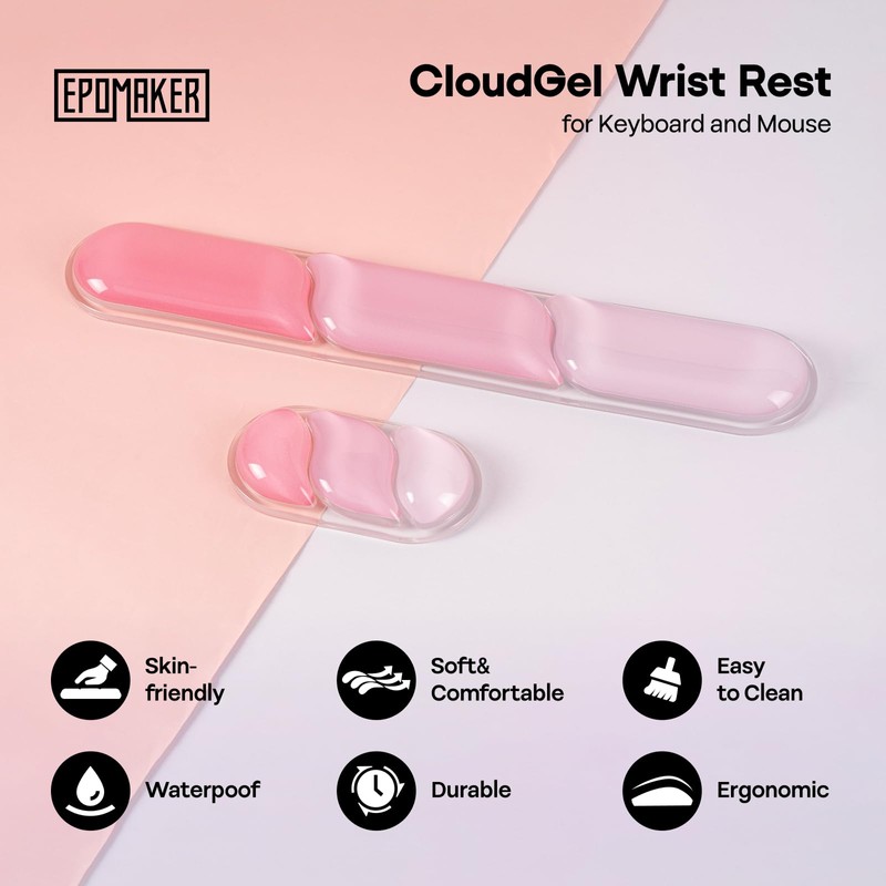 CloudGel Wrist Rest for Keyboard and Mouse, 2 Pieces Gel