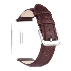 Berfine Calf Leather Replacement Watch Strap, Extra Soft Watch Strap for Men and Women, Black and Brown, 18/20/22mm, Dark Brown, 18mm