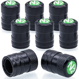 MEAJOO 8PCS N2 Tire Valve Stem Caps, with Plastic Liner,with N2 Nitrogen Logo Anodized Alloy Universal Tire Valve Stem Covers for Cars, SUV, Trucks, Bikes, Motorcycles, Bicycles(Black)