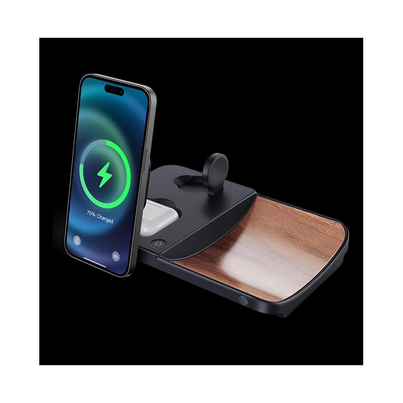 AT&T 3-IN-1 Executive Wood Grain Power Tray Qi2 Fast Charge