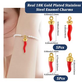 Beebeecraft 1 Box 10Pcs Enamel Horn Charms 18K Gold Plated 304 Stainless Steel 2 Styles Horn of Plenty Charms with Hole for DIY Jewellery Making