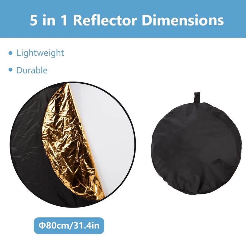 BOLLUMA 32"x32" Photography Light Reflector 5-in-1 Collapsible Multi Disc Lighting