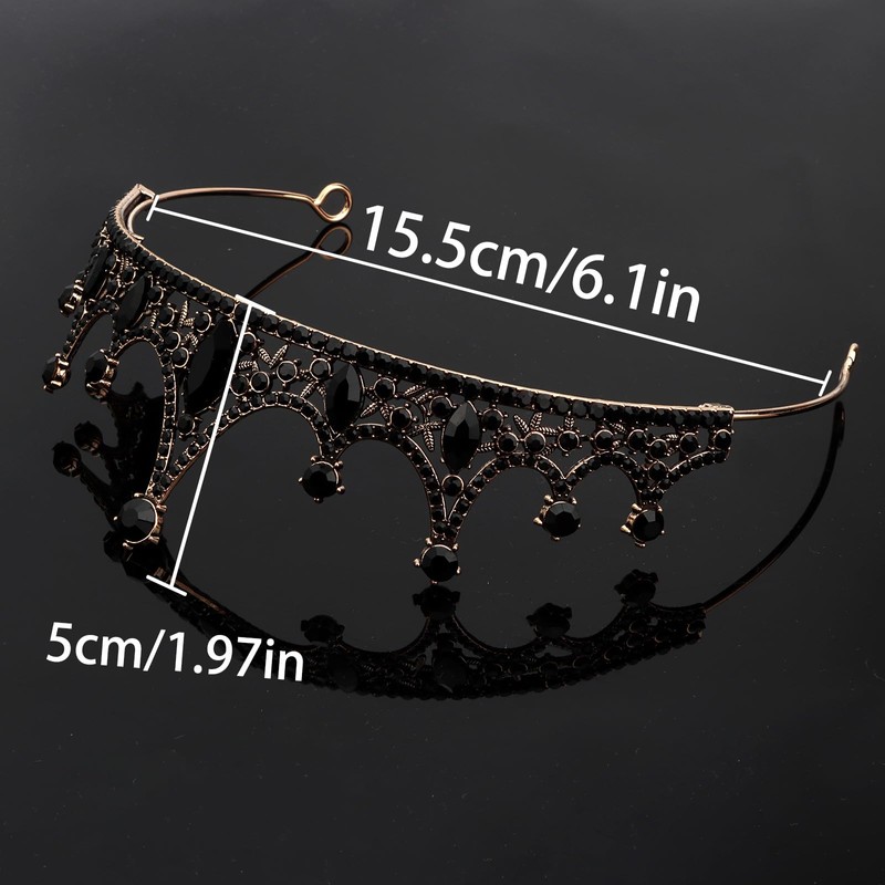 Amariver Black Crystal Tiara Crown for Women Gothic Gold Crown