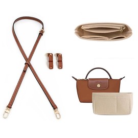 [Gastinsave] Wallet Strap Replacement, Leather Handbag Crossbody Shoulder Strap Adjustable + Handbag Bag Organizer Insert for Longchamp Lupliage Tote Bag, brown gold-O