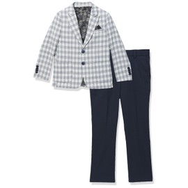 Isaac Mizrahi Boy's 2PC Contrast Check Suit, White/Navy