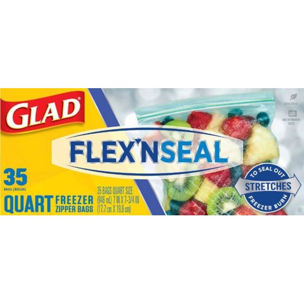 Glad FLEXNSEAL FREEZER BAGS, MEDIUM Quart / 35PK