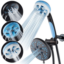 Hotel Spa 5-in-1 Aquassage High Pressure 76-mode Shower Head, Combo, Hand Shower, Body Brush & Hair Brush in One With Two Brackets, Extra-long 6 foot Stainless Steel Hose & Brush Head Holder
