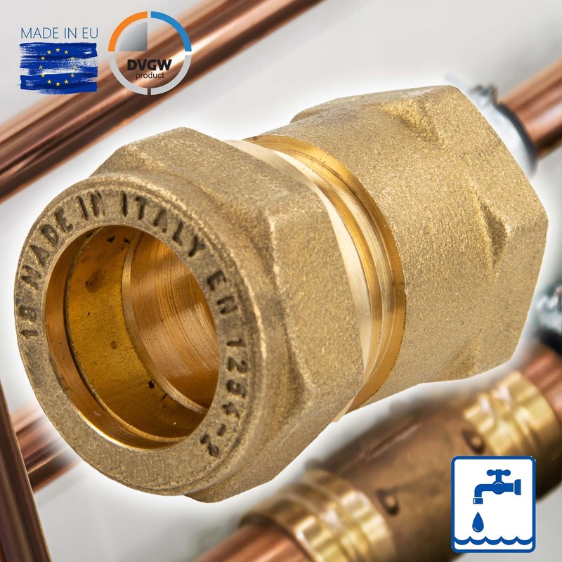 Tecuro Brass Compression Connector Female Screw with Brass Thread 18