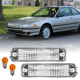 USR 90-91 Integra Turn Signal Light – CLEAR Front Bumper Signals Lamps (Left + Right) - Compatible with 1990-1991 Acura Integra 2D/4D Door - 2nd Gen All Models/Trims (Crystal Clear Lens, Amber Bulbs)