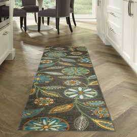 Maples Rugs Reggie Floral Runner Rug Non Skid Hallway Entry Carpet [Made in USA], Multi, 2' x 9'