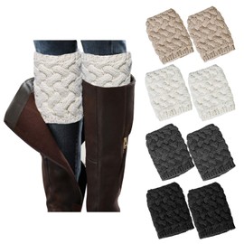 Loritta Womens Boot Socks Winter Warm Crochet Knitted Boot Cuffs Topper Socks Short Leg Warmers Gifts,H-black+light Gray(2 pairs)