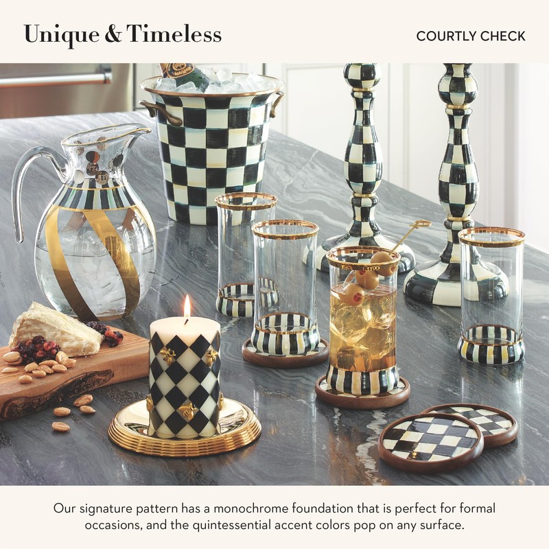 MacKenzie-Childs Courtly Check Round Enamel Coasters, Table Coasters for Drinks,