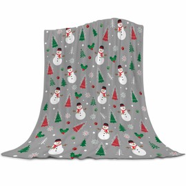 Abaysto Christmas Snowman Throw Blanket Grey Christmas Fleece Blanket Soft, Plush, Warm Winter Cabin Throw, Christmas Throw for Sofa and Bed | Holiday Blankets and Throws 100x130cm