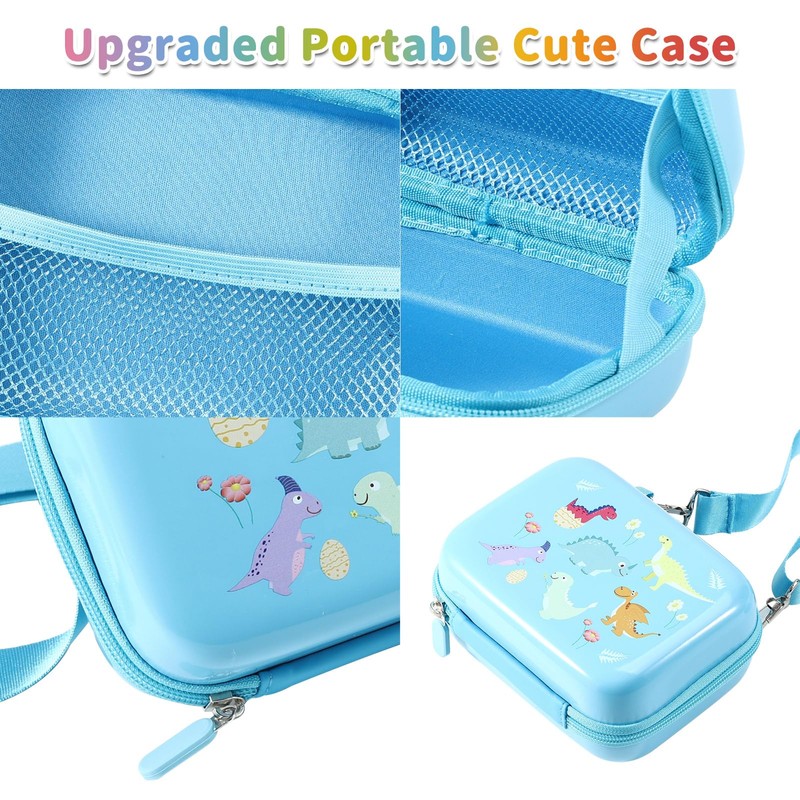 OFIKAL Kids Camera Case with Dinosaur Pattern, Shoulder Bag for