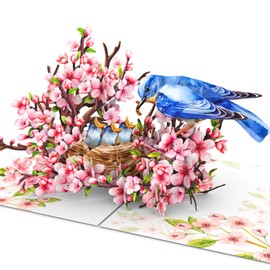 HEARTAGS- Pop Up Mothers Day Card, 6x8 in Mom Bird Cherry Mothers Day Pop Up Card For Mom, Wife, Daughter, Sister, Grandma, Popup Mother's Day, Birthday With Envelope