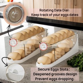 2-Tier Egg Storage for Fridge & Countertop, Space-Saving Egg Holder with Date-Dial Tracker | Fridge Door Storage Container, Kitchen Organization Essentials for Eggs (Holds 12 Eggs)