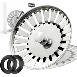 FIXCITI 84mm Sink Plug strainer - SS 304 Sink Plug Replacement with 2 Silicon Rubber Seals, Kitchen Sink Plug (Pack of 1) - Dual Functional Kitchen Sink Strainer plug for Food Waste/Hair Catcher