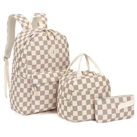 Dezcrab School Backpack for Girls - Girls Backpack with Lunch Box Pencil Case for Teen Kids Elementary Middle Bookbag (Corduroy Checkered Brown)