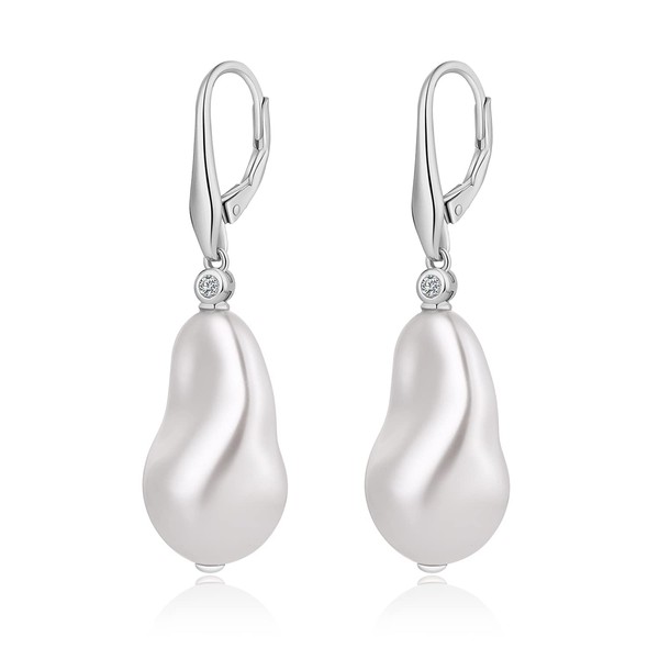 JiaYang Pearl Earrings Silver 925, Pearl Earrings Hanging Women's Pearl