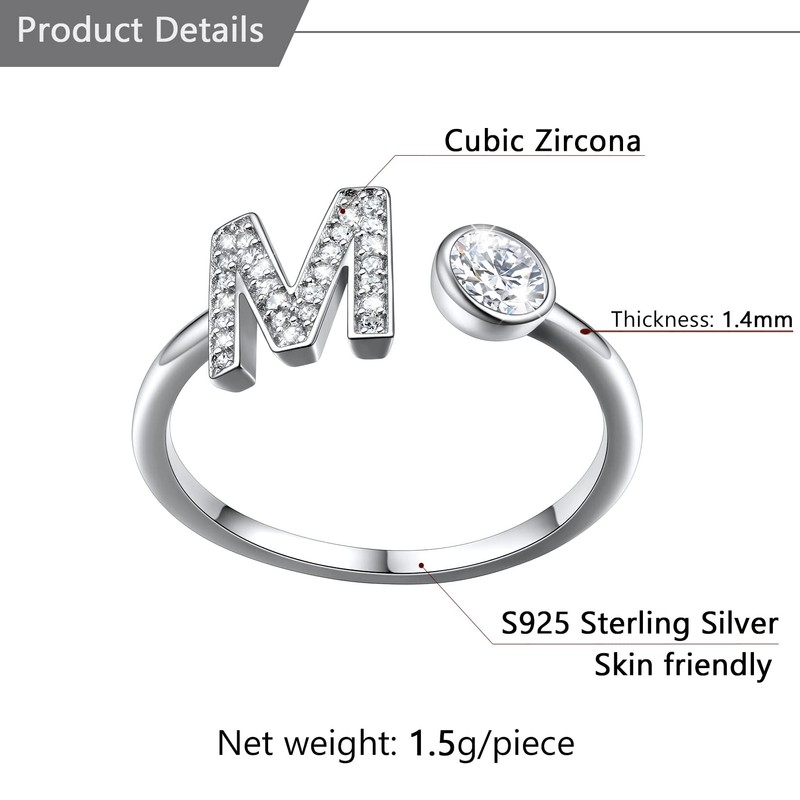 SILVERCUTE Open Ring Silver 925 Women's A-Z Letter Ring 925