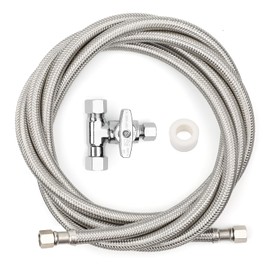 Klabb Stainless Steel Dishwasher Hose Kit (25 Ft) Burst Proof Water Supply Line Leak-Free Hoseand Tee Stop Valve,Easy Setup,dishwasher water supply line 3/8" Comp x 3/8" Elbow Included All Fittings