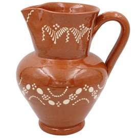 Ceramica Edgar Picas Traditional Portuguese Clay Terracotta Hand-Painted Sangria Pitcher - Traditional Style, 7.5 Cup Capacity, Made in Portugal, Natural Color, Large, Brown & White