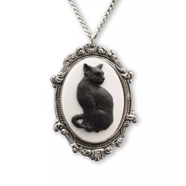 Real Metal Jewelry Black Cat Cameo in Antique Silver Pewter Frame Pendant Necklace NK-653