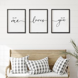 Set of 3 Framed Farmhouse All of Me Loves All of You Sign 11x14” Above Bed Wall Decor for Bedroom Decor Wall Art Wood Signs (Black, 16"x24")