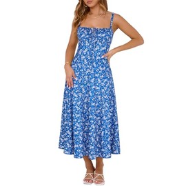 YIOYOLA 2025 White Blue Floral Midi Dress for Women Graduation Corset Dresses for Women Casual Party Midi Sundress(YYL552-Blue White F 07,M)