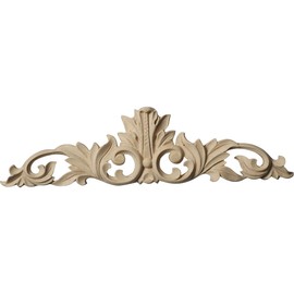 Ekena Millwork ONL12X03X01LFMA Small Green Leaf Center with Scrolls, 12 1/4" X 3 1/4" X 1/4", Maple