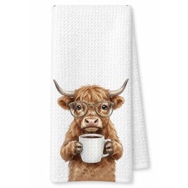 Highland Cow Gift Kitchen Towels, Highland Cow Gifts for Farm Lovers, Scottish Cattle Decor Hand Towel for Home Bar Decoration, Coffee Art Tea Dish Cloth 16x24 Inch