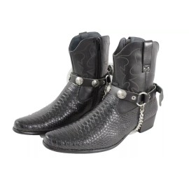 Men Biker Silver Metal Chain Pair Black Boot Straps Native American Charm Indian