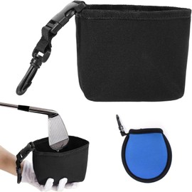 MJFENDAI Golf Club and Golf Ball Cleaning Bag, 1 Pack Golf Ball Pouch and 1 Pack Golf Club Scrub Bag, Detachable Golf Ball Golf Club Washer Bag for Cleaning Club Grooves, Black+Blue