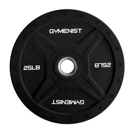 GYMENIST Bumper Plates is Made for 2 Inch Olympic Bars, Available from 10 LB up to 55 LB Premium Commercial Gym Quality Single (25-LB), Black