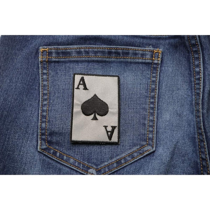 Reflective Ace of Spades Patch - 2x3 inch. Embroidered Iron